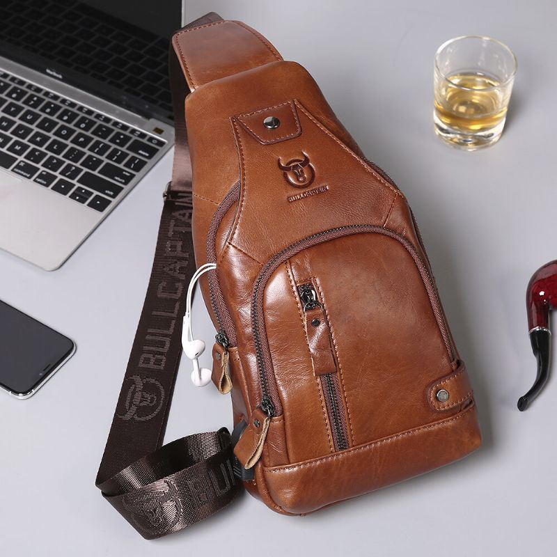 Echt Lederen Usb-oplader Voor Heren Met Grote Capaciteit Zakelijke Casual Borsttas Crossbody-schoudertas