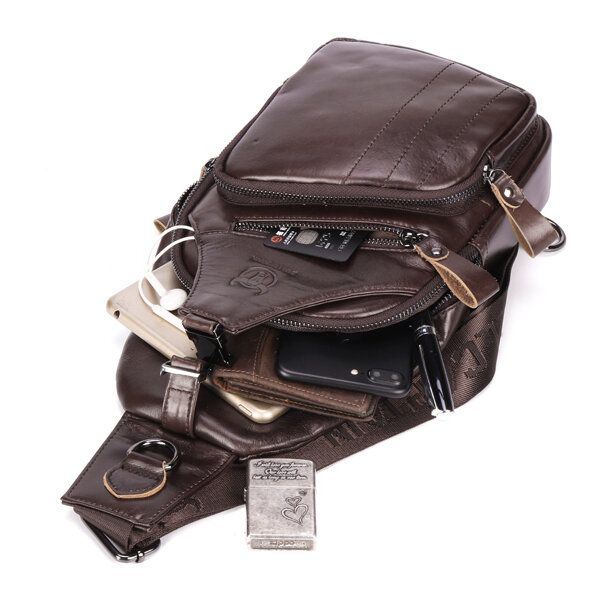 Echte Lederen Retro Borsttas Outdoor Leisure Dagrugzak Crossbody Tas Voor Heren