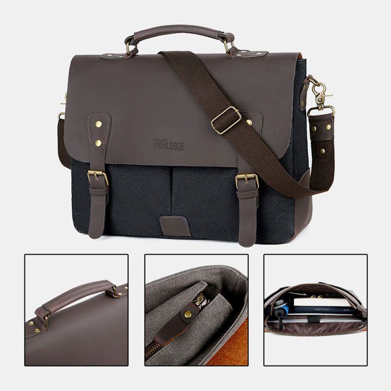 Heren Canvas Grote Capaciteit Cover Rits Vintage Zakelijke Messenger Bag Laptoptas Crossbody Tas Handtas