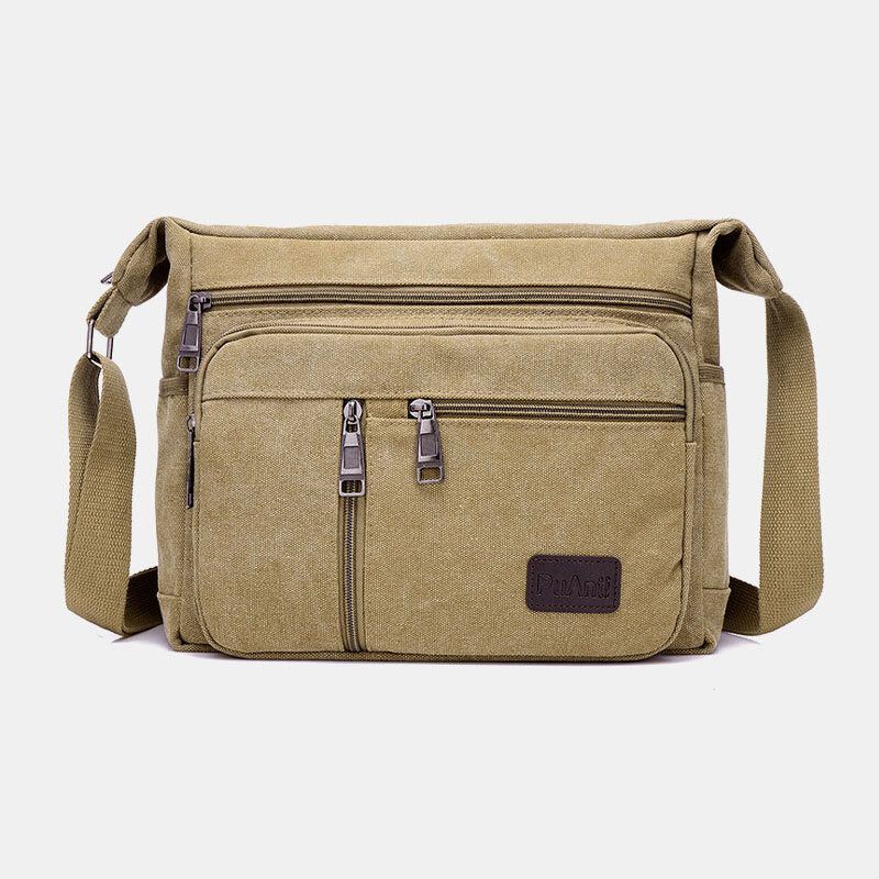 Heren Canvas Grote Capaciteit Eenvoudige Schoudertas Crossbody Tas Voor Op Reis