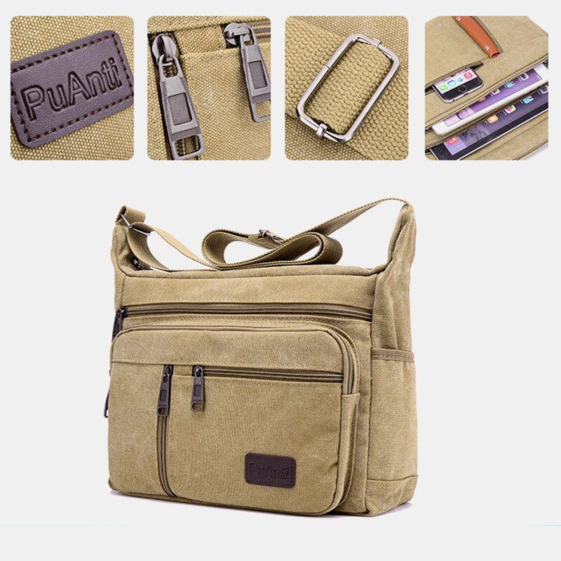 Heren Canvas Grote Capaciteit Eenvoudige Schoudertas Crossbody Tas Voor Op Reis