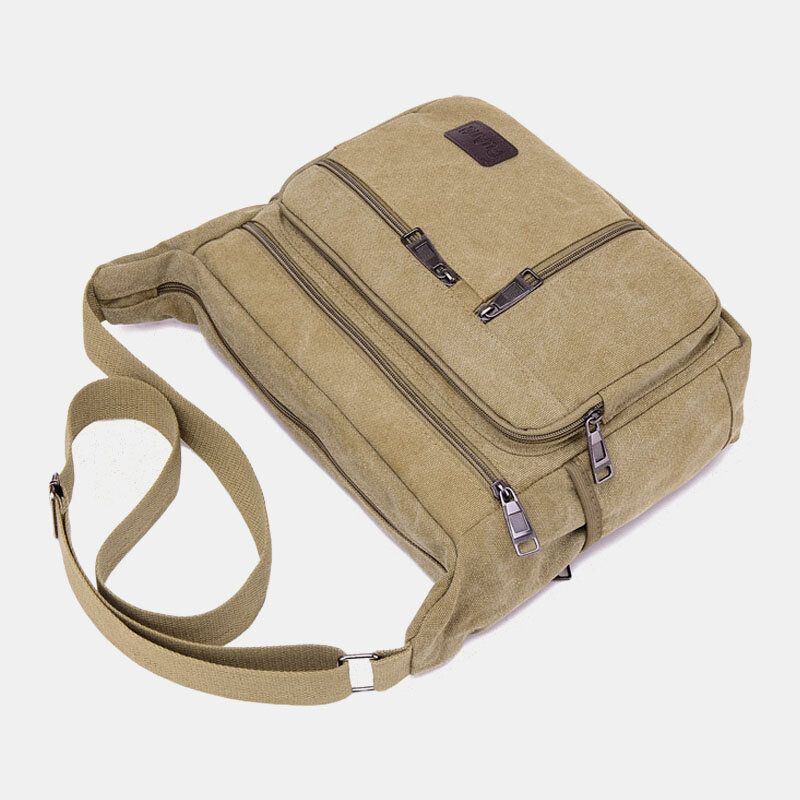 Heren Canvas Grote Capaciteit Eenvoudige Schoudertas Crossbody Tas Voor Op Reis