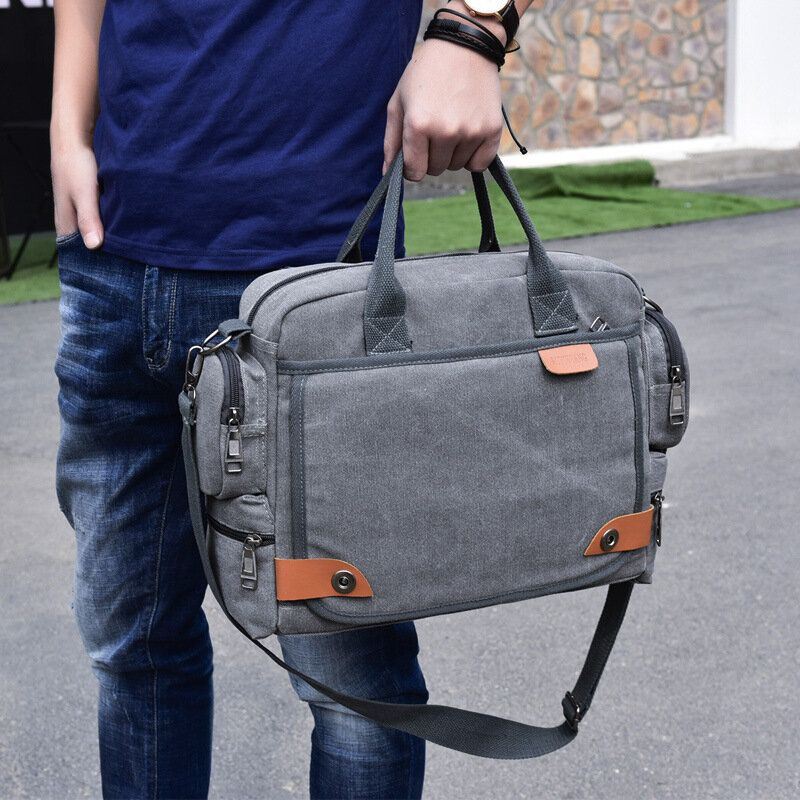 Heren Canvas Grote Capaciteit Multi-pocket Casual 13.3 Inch Laptoptas Crossbody Tassen Schoudertas Aktetas