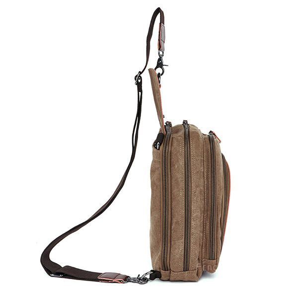 Heren Canvas Met Lederen Retro Ademende Borsttas Crossbody Tas Casual Reizen Schoudertas