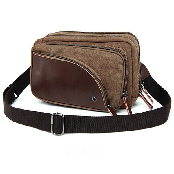 Heren Canvas Met Lederen Retro Ademende Borsttas Crossbody Tas Casual Reizen Schoudertas