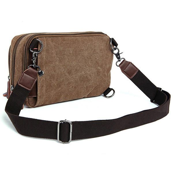 Heren Canvas Met Lederen Retro Ademende Borsttas Crossbody Tas Casual Reizen Schoudertas