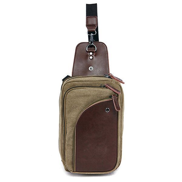 Heren Canvas Met Lederen Retro Ademende Borsttas Crossbody Tas Casual Reizen Schoudertas