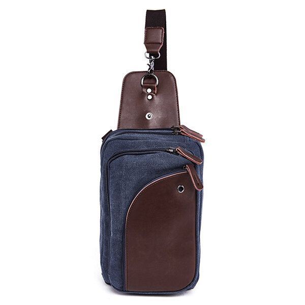 Heren Canvas Met Lederen Retro Ademende Borsttas Crossbody Tas Casual Reizen Schoudertas