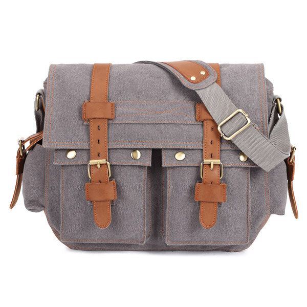 Heren Canvas Microfibric Lederen Casual Outdoor Messenger Schoudertas Crossbody Tas