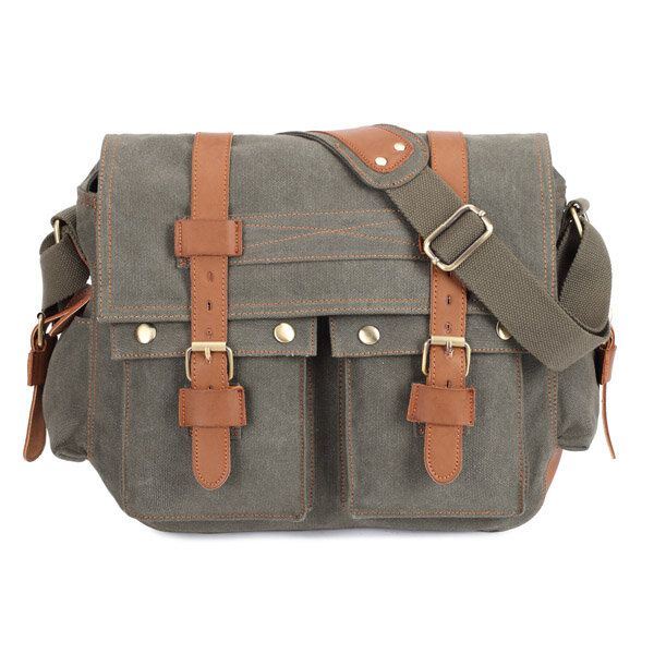 Heren Canvas Microfibric Lederen Casual Outdoor Messenger Schoudertas Crossbody Tas