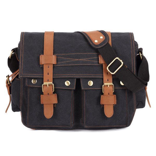 Heren Canvas Microfibric Lederen Casual Outdoor Messenger Schoudertas Crossbody Tas