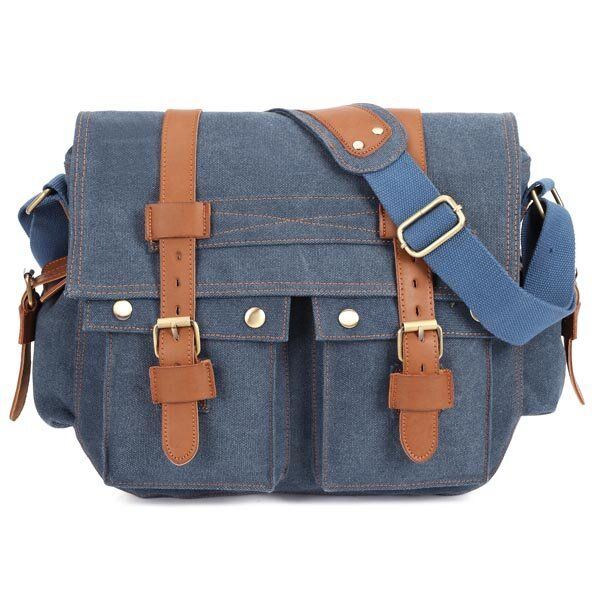 Heren Canvas Microfibric Lederen Casual Outdoor Messenger Schoudertas Crossbody Tas