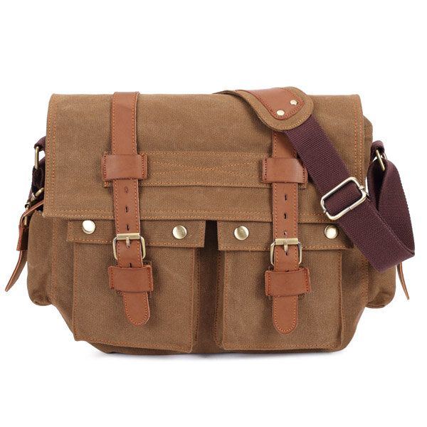 Heren Canvas Microfibric Lederen Casual Outdoor Messenger Schoudertas Crossbody Tas