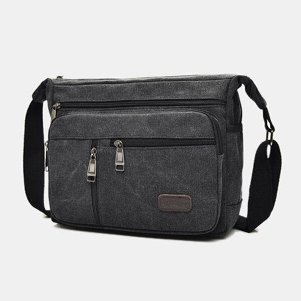 Heren Canvas Multi-lagen Grote Capaciteit Casual Effen Kleur Crossbody Tas Schoudertas