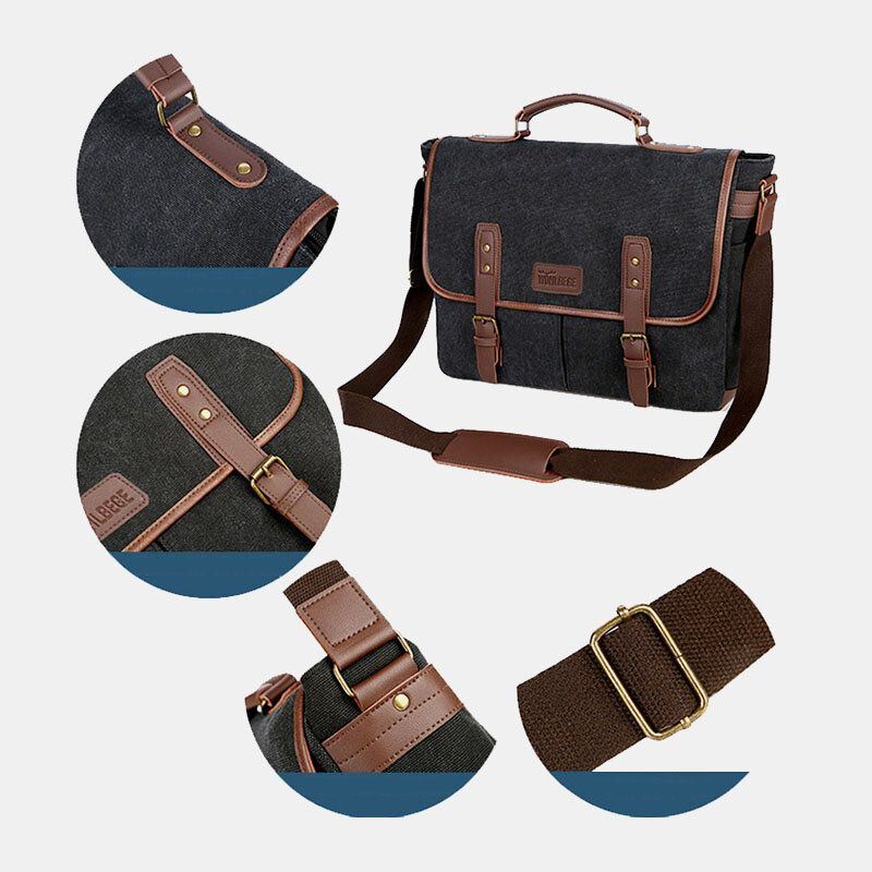 Heren Canvas Multi-pocket Slijtvaste Vintage Zakelijke Messenger Bag Laptoptas Crossbody Tas Handtas