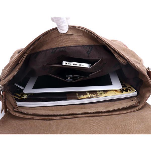 Heren Canvas Schoudertas Casual Messenger Bag Retro Laptoptas