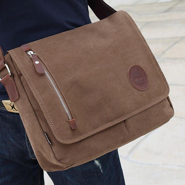 Heren Canvas Schoudertas Casual Messenger Bag Retro Laptoptas