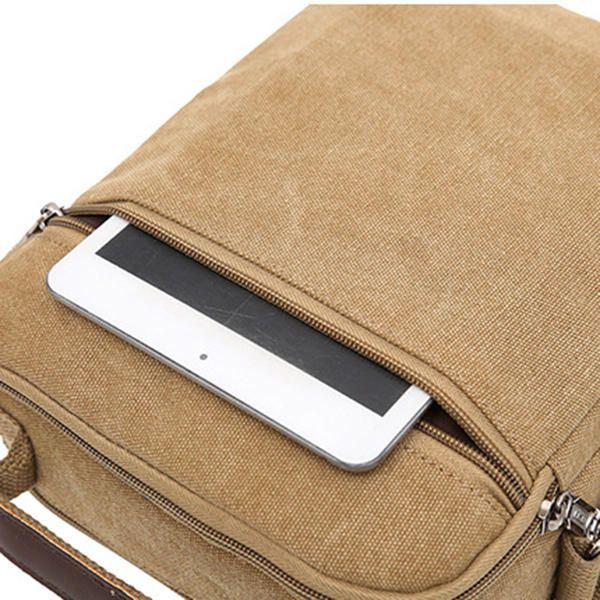 Heren Canvas Sling Bag Messenger Bag Kleine Travel Crossbody Bag Fit 9.7-inch Ipad