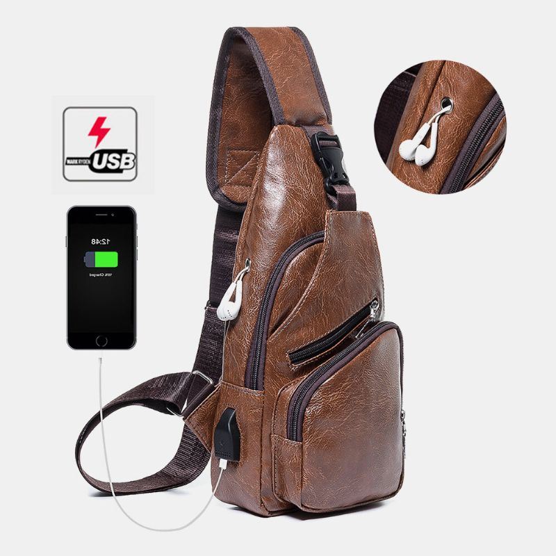 Heren Casual Bestand Waterdicht Anti-diefstal Borsttas Hoofdtelefoon Gat Usb Oplaadpoort Ontwerp Multi-pocket Reizen Dagrugzak Schoudertas