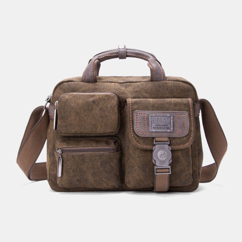 Heren Dikker Canvas Multi-pocket Grote Capaciteit Crossbody Schoudertas Terug Anti-diefstal Pocket Handtas