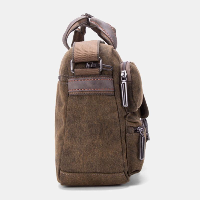 Heren Dikker Canvas Multi-pocket Grote Capaciteit Crossbody Schoudertas Terug Anti-diefstal Pocket Handtas