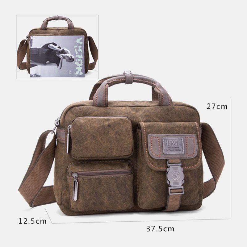 Heren Dikker Canvas Multi-pocket Grote Capaciteit Crossbody Schoudertas Terug Anti-diefstal Pocket Handtas