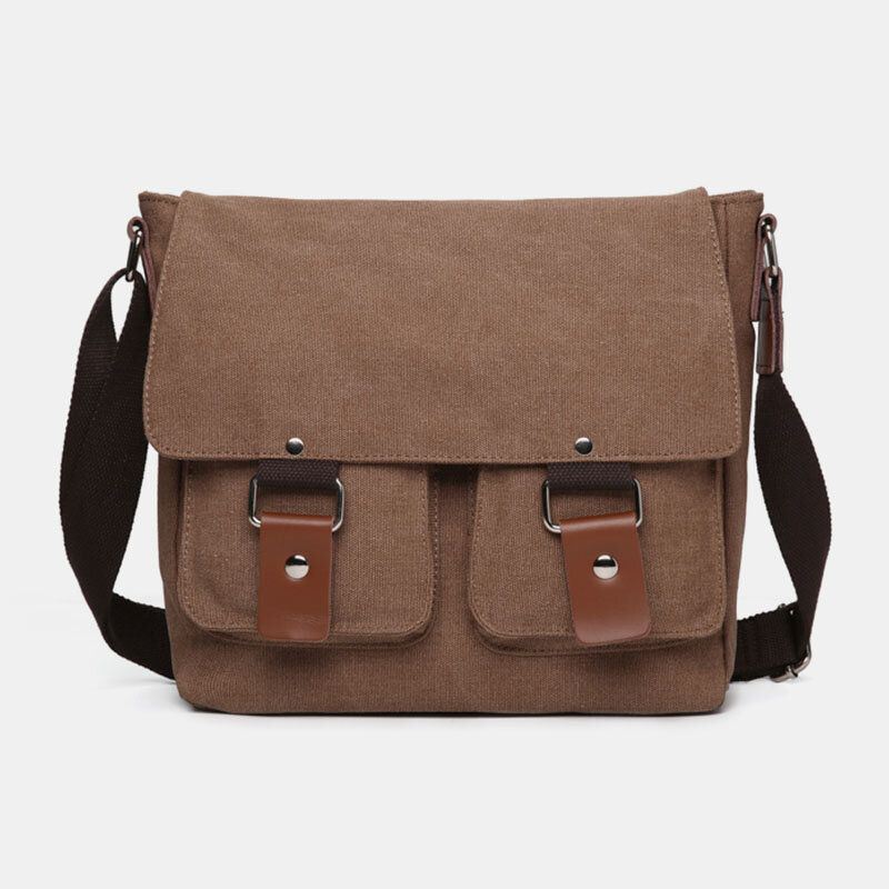 Heren Dubbel Voorvak Grote Capaciteit Crossbody Tas Retro Canvas Horizontale Effen Kleur Anti-diefstal Schoudertas