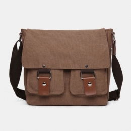 Heren Dubbel Voorvak Grote Capaciteit Crossbody Tas Retro Canvas Horizontale Effen Kleur Anti-diefstal Schoudertas