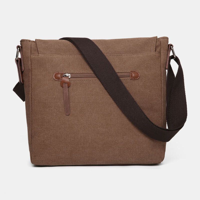 Heren Dubbel Voorvak Grote Capaciteit Crossbody Tas Retro Canvas Horizontale Effen Kleur Anti-diefstal Schoudertas