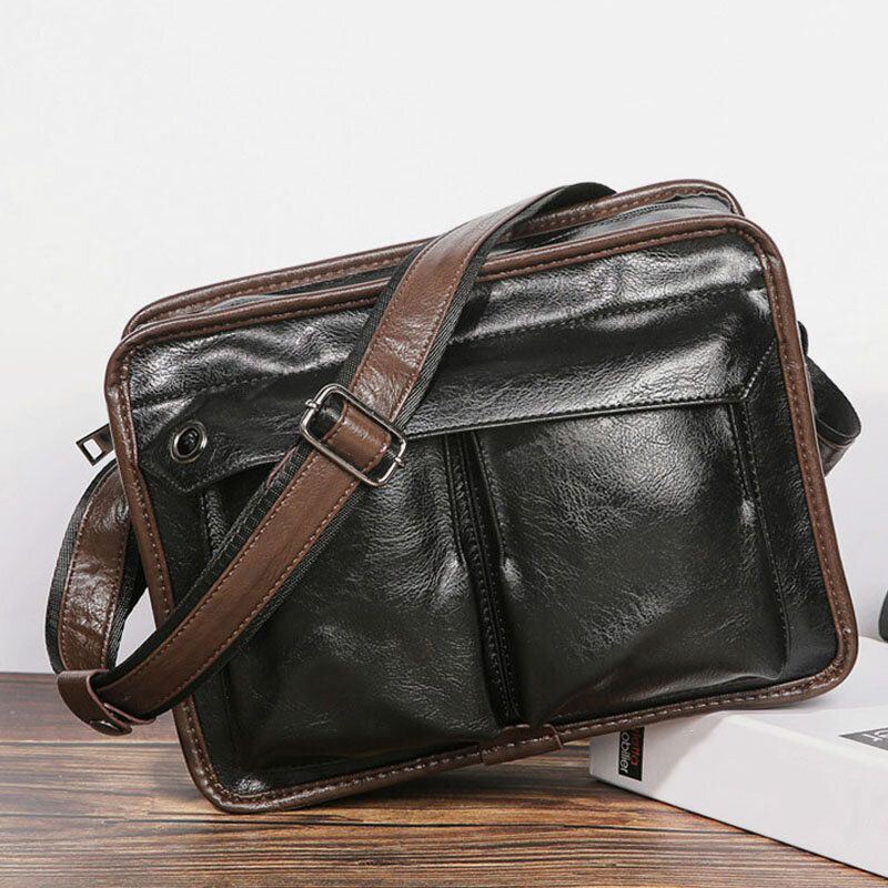 Heren Dubbellaags Multi-pocket Crossbody Tassen Mode Toevallige Hoofdtelefoon Gat Ontwerp 14 Inch Laptoptas Schoudertas