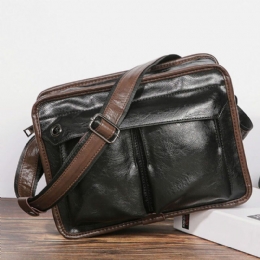 Heren Dubbellaags Multi-pocket Crossbody Tassen Mode Toevallige Hoofdtelefoon Gat Ontwerp 14 Inch Laptoptas Schoudertas