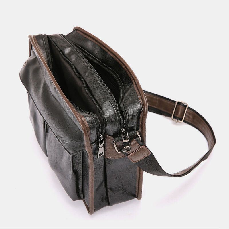 Heren Dubbellaags Multi-pocket Crossbody Tassen Mode Toevallige Hoofdtelefoon Gat Ontwerp 14 Inch Laptoptas Schoudertas