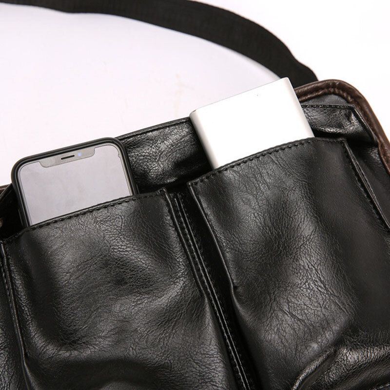 Heren Dubbellaags Multi-pocket Crossbody Tassen Mode Toevallige Hoofdtelefoon Gat Ontwerp 14 Inch Laptoptas Schoudertas