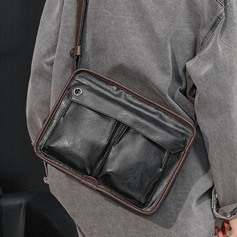 Heren Dubbellaags Multi-pocket Crossbody Tassen Mode Toevallige Hoofdtelefoon Gat Ontwerp 14 Inch Laptoptas Schoudertas