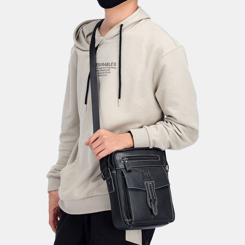 Heren Echt Lederen Multi-pocket Anti-diefstal Crossbody Tas Schoudertas