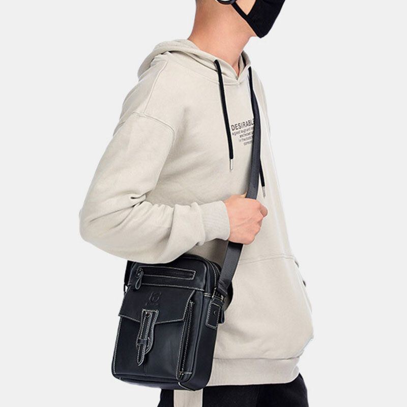 Heren Echt Lederen Multi-pocket Anti-diefstal Crossbody Tas Schoudertas