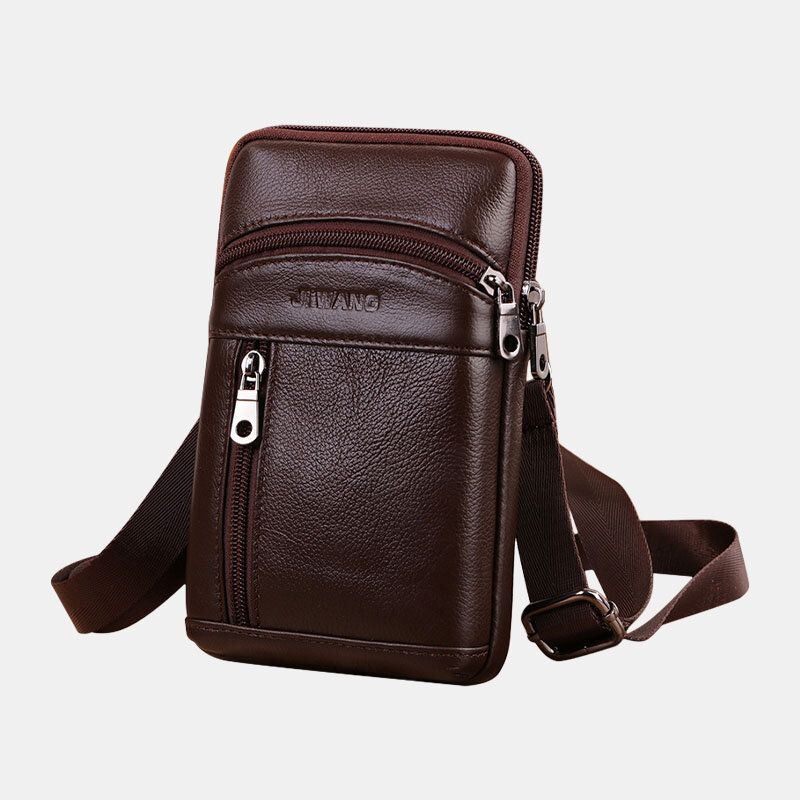 Heren Echt Leer 6.5 Inch Retro Telefoon Tas Heuptas Crossbody Tas