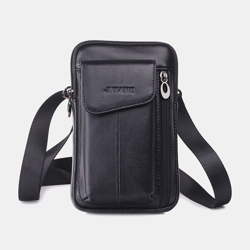 Heren Echt Leer 6.5 Inch Telefoon Tas Heuptas Heuptas Crossbody Tas