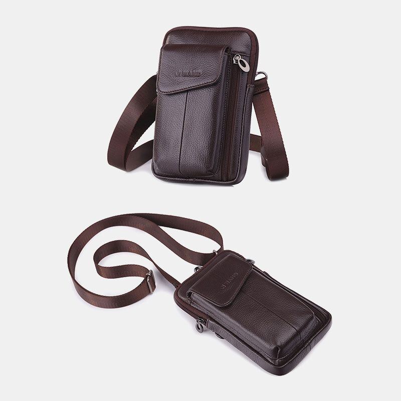 Heren Echt Leer 6.5 Inch Telefoon Tas Heuptas Heuptas Crossbody Tas