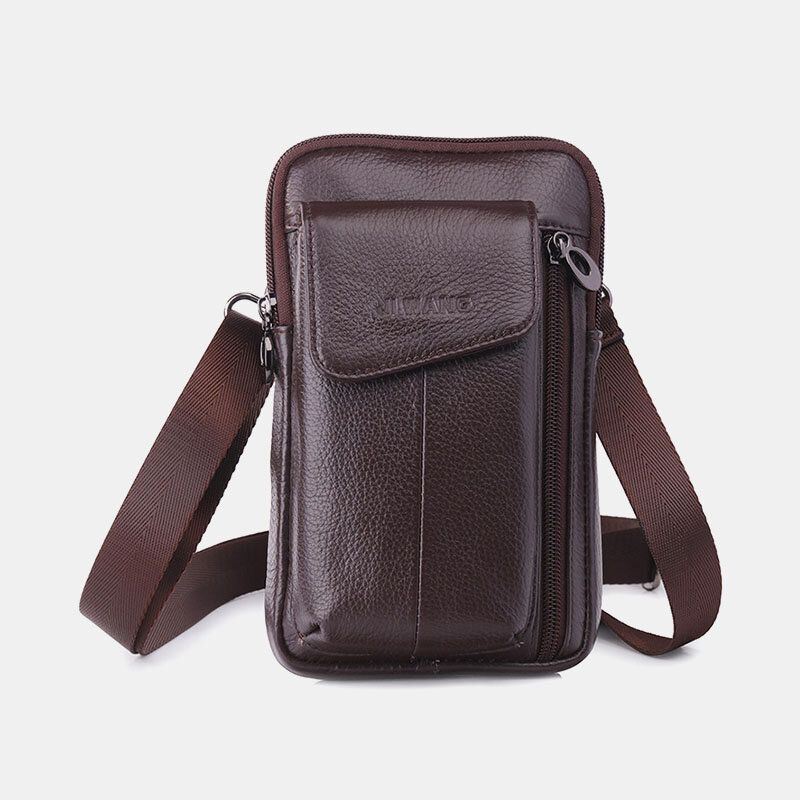 Heren Echt Leer 6.5 Inch Telefoon Tas Heuptas Heuptas Crossbody Tas