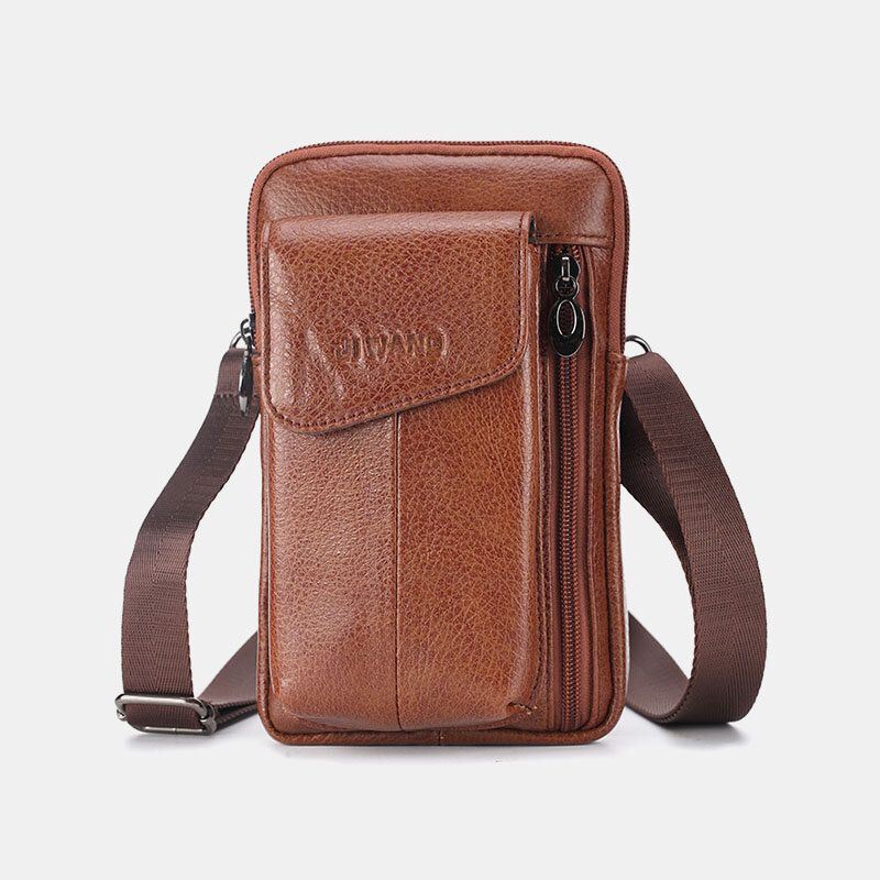 Heren Echt Leer 6.5 Inch Telefoon Tas Heuptas Heuptas Crossbody Tas