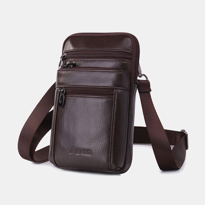 Heren Echt Leer 7 Inch Telefoon Tas Heuptas Heuptas Schoudertas Crossbody Tas