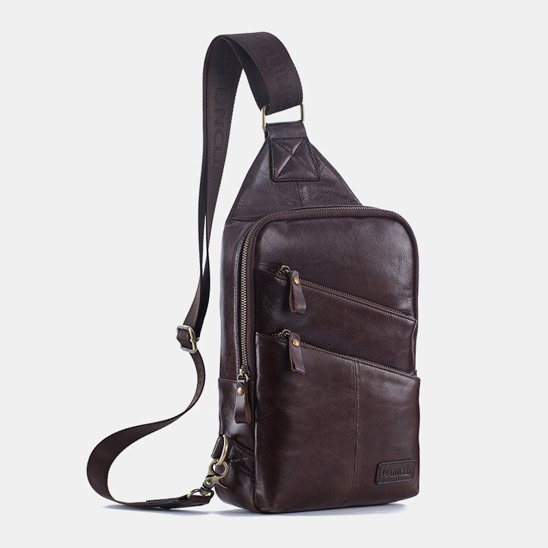 Heren Echt Leer Casual Zakelijke Crossbody Tas Borsttas Outdoor