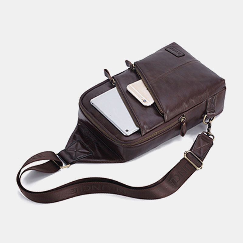 Heren Echt Leer Casual Zakelijke Crossbody Tas Borsttas Outdoor