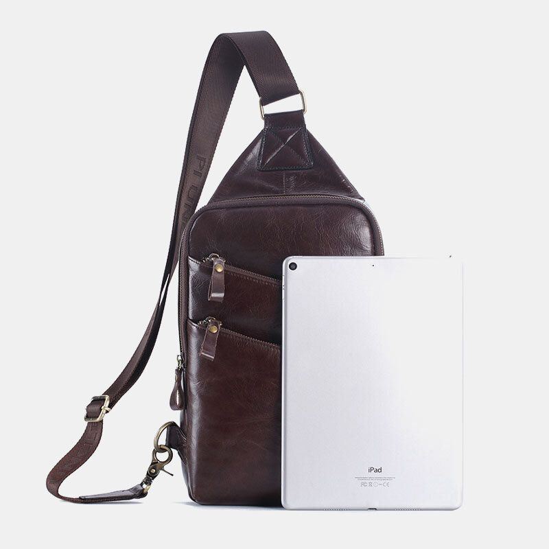 Heren Echt Leer Casual Zakelijke Crossbody Tas Borsttas Outdoor