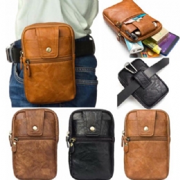 Heren Echt Leer Dubbele Rits Heuptas Crossbody Tas