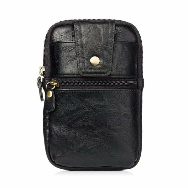 Heren Echt Leer Dubbele Rits Heuptas Crossbody Tas