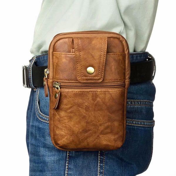 Heren Echt Leer Dubbele Rits Heuptas Crossbody Tas