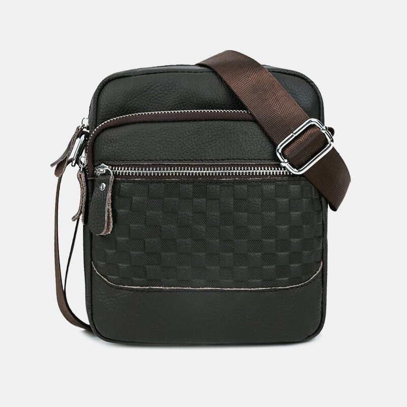 Heren Echt Leer Geweven Waterdichte Multifunctionele Multi-layer Crossbody Tas Schoudertas