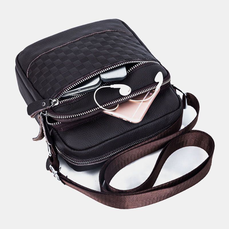 Heren Echt Leer Geweven Waterdichte Multifunctionele Multi-layer Crossbody Tas Schoudertas